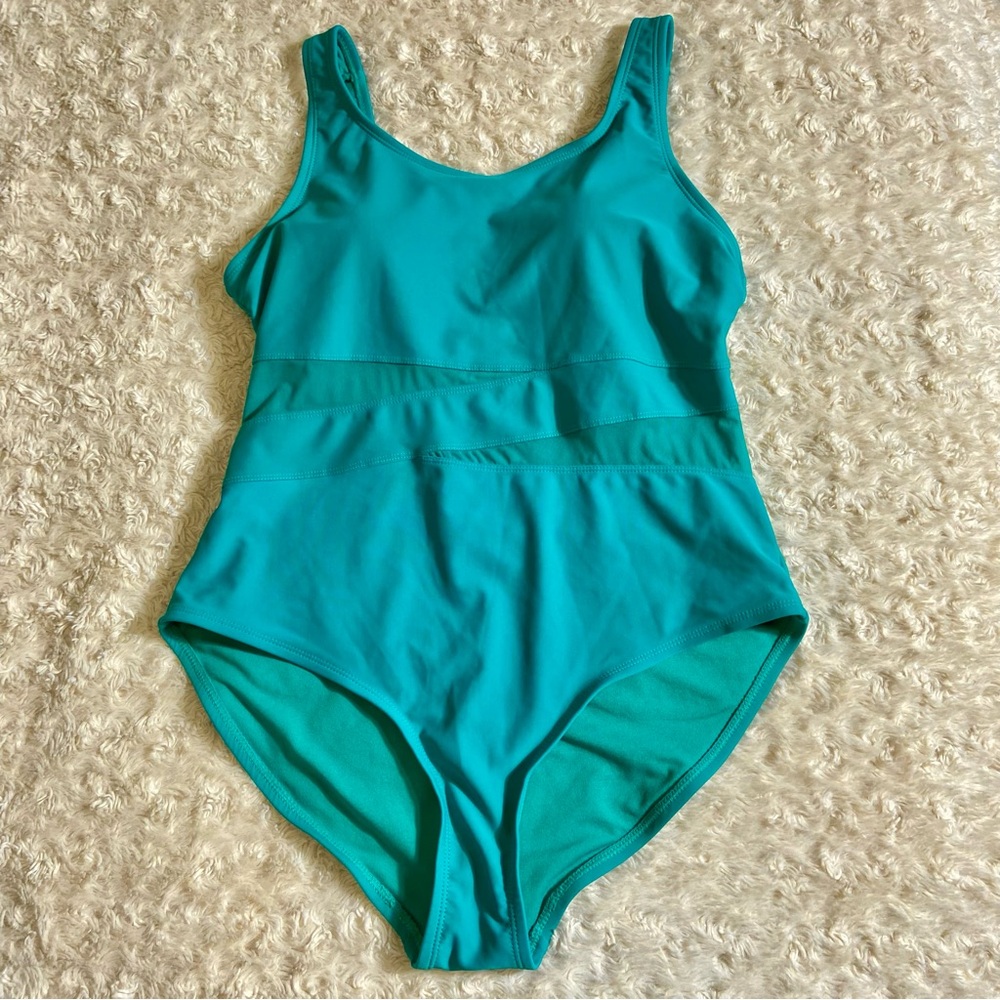 Catalina Swimwear Aquamarine One Piece Fully Lined Swimsuit Mesh Detail L 12-14